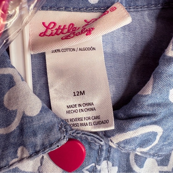 Little Lass denim dress with hot pink buttons & sunglasses | NWT | 12 months - Picture 7 of 14